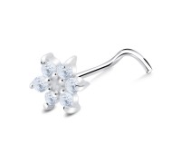 Flower Silver Curved Nose Stud NSKB-1844